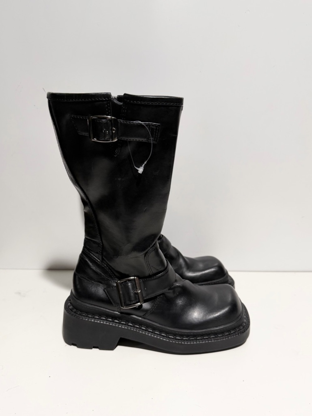 Vintage Y2K Arizona Jean Co. Black Leather Mid-Calf Buckle Boots - Women
